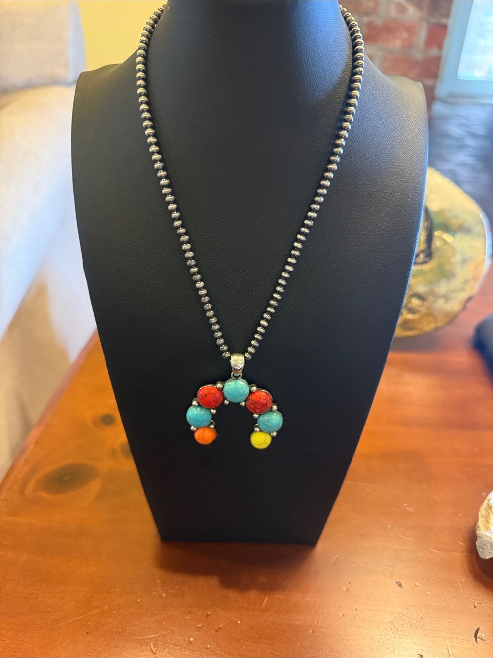Colorful Stone Squash Blossom Pendant Necklace - Turquoise, Red, Orange, Yellow